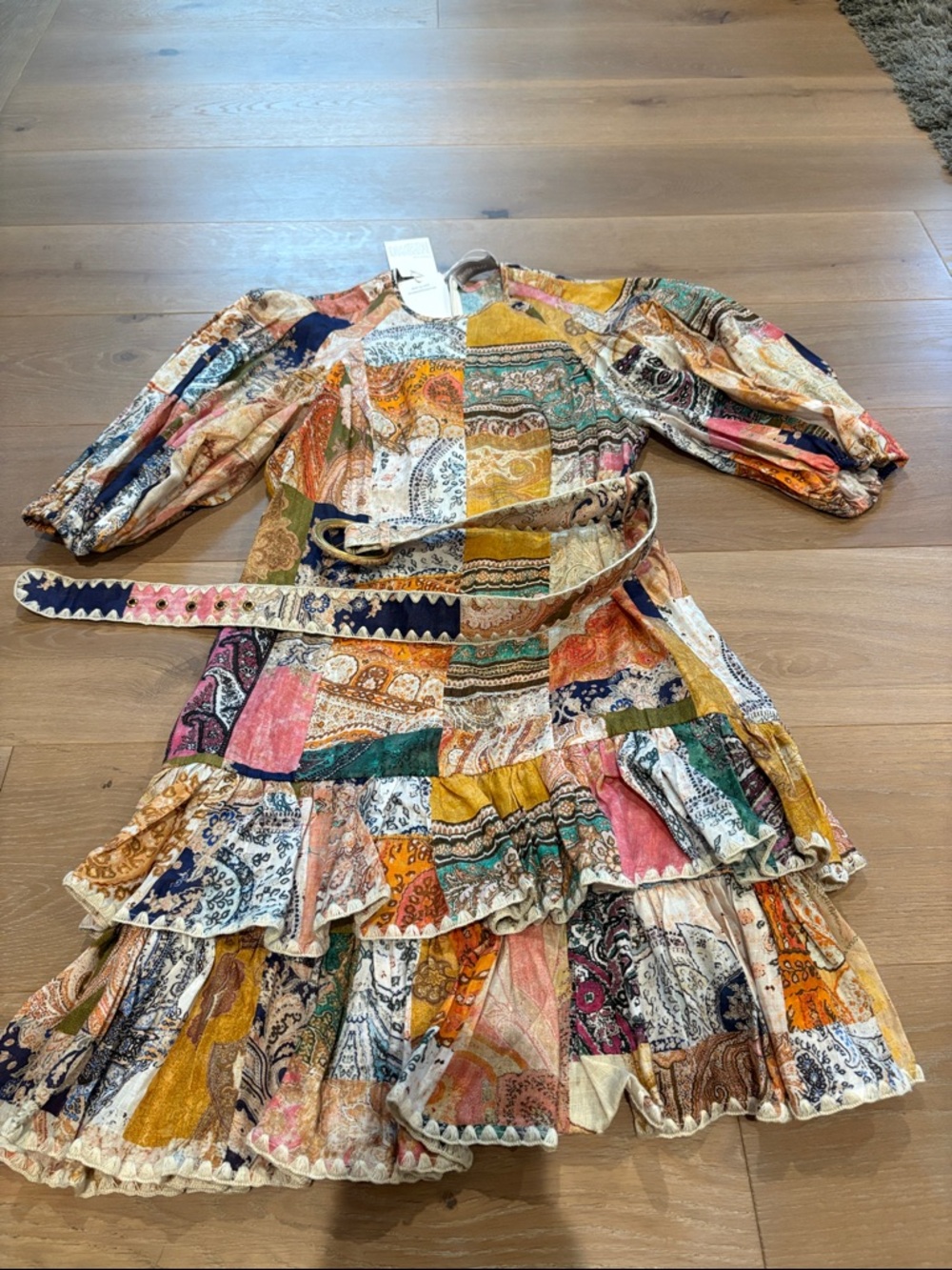 Zimmerman Size 2 Patchwork Paisley Puff-Sleeve Dress. - Picture 2 of 3